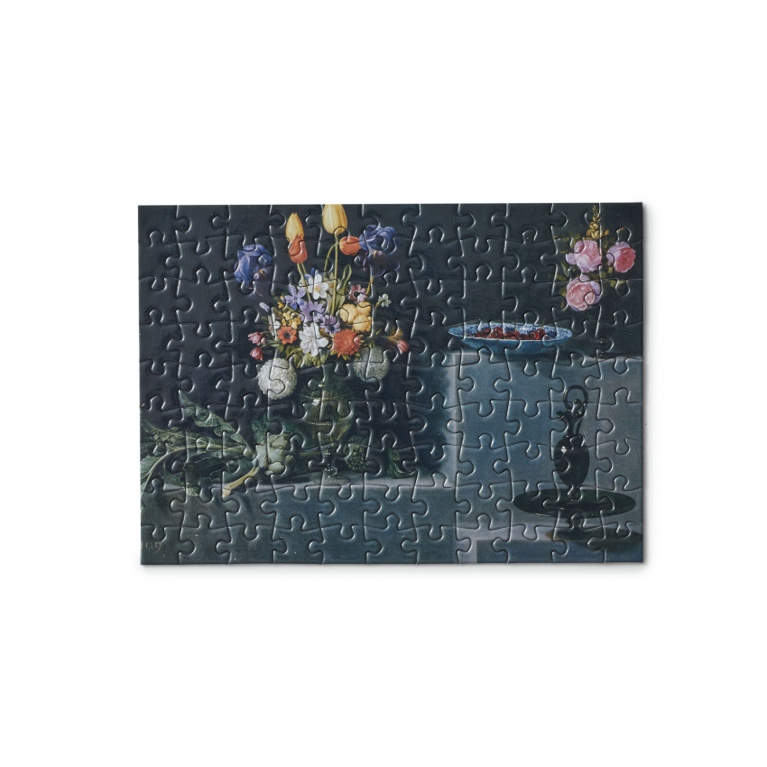 Postal puzzle "Bodegón con alcachofas, flores y recipientes de vidrio"                                                         